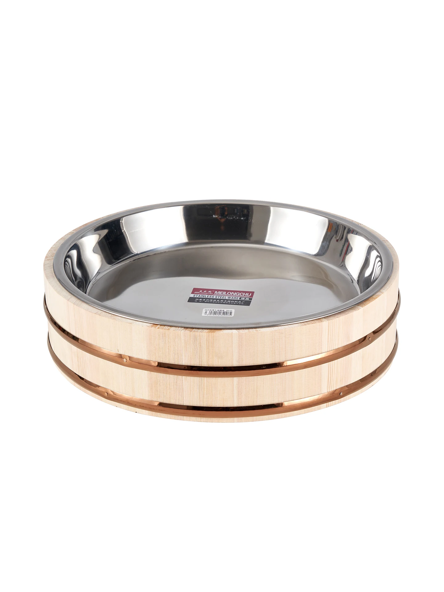 Wooden Bowl Fermented Vegetables Stainless Steel Basin Landscape Rice Mixing Bucket Specialty Products Display Barrel