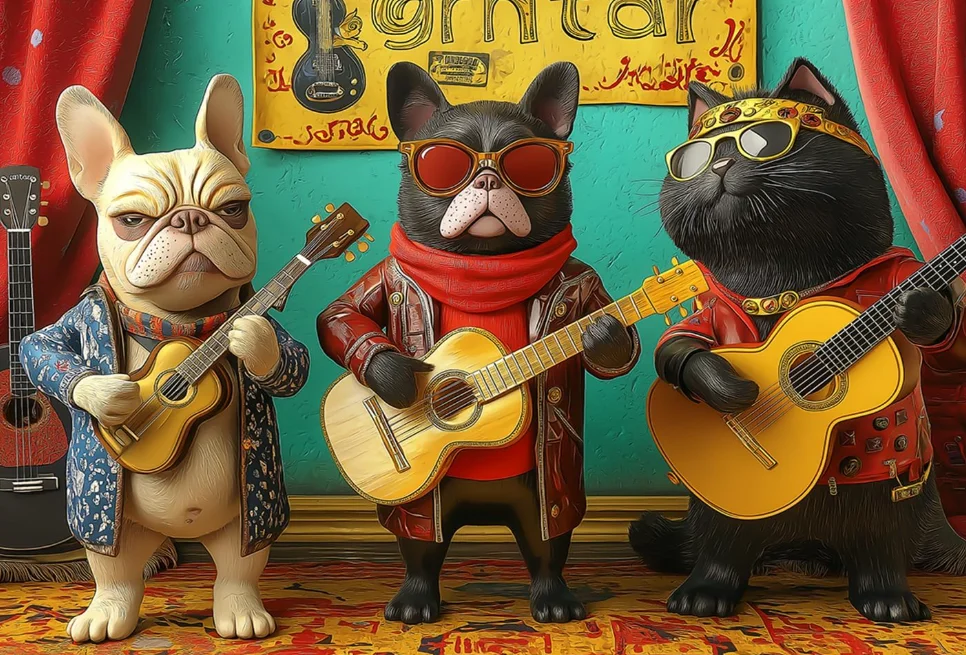 Jigsaw Puzzle 500/1000/1200/2000PCS Dog And Cat Rock Band Playing Guitar Scene DIY Assembly Home Wall Decor Leisure Hobby