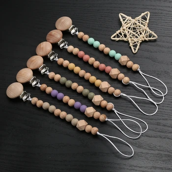 1Pcs เด็กทารก Pacifier คลิปซิลิโคนไม้รอบลูกปัดจุกนมหลอก Teething CHAIN สําหรับ Anti-DROP พยาบาล Chew จุกนมเด็ก