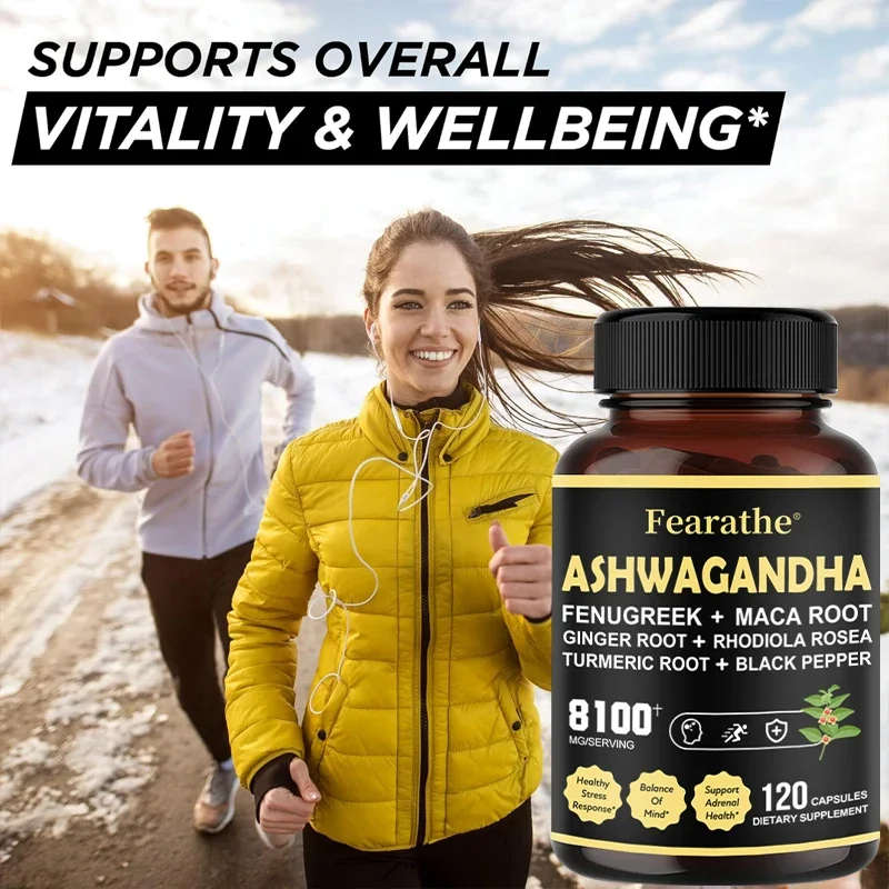 Ashwagandha Herbal Supplement 8100 Mg, 120 Capsules - Vegetarian, Non-GMO, Gluten-Free, Black Pepper, Natural Plant Complex