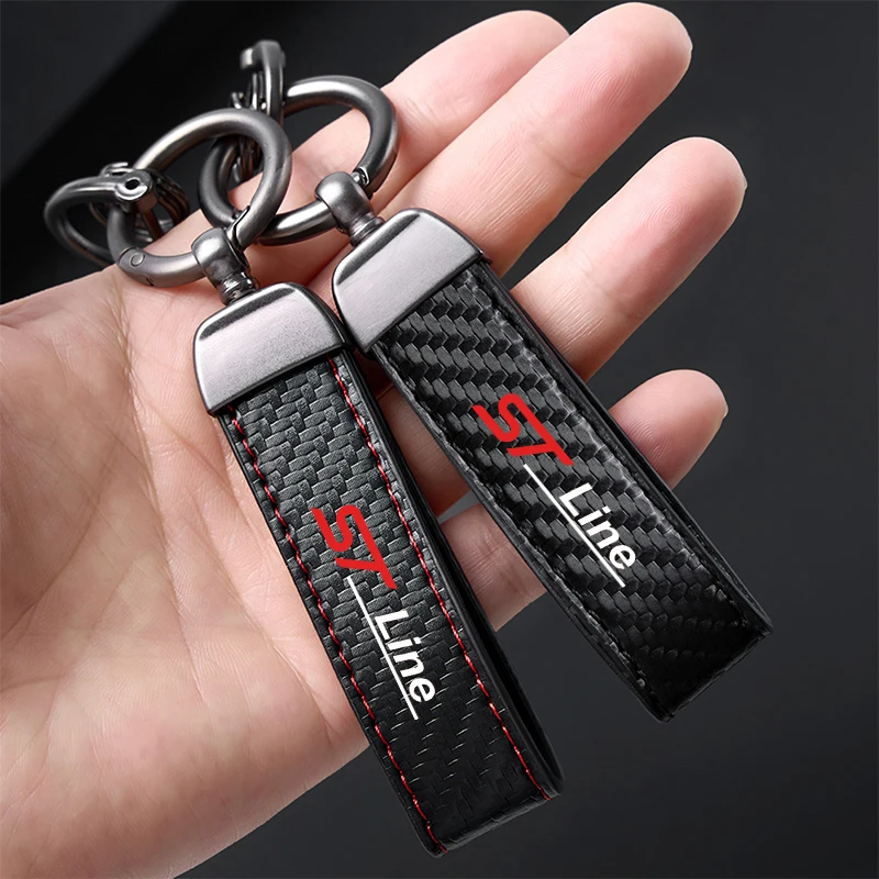 For ford st LINE stline kuga fiesta Car Accessories Car Carbon Fiber Leather Keychain Horseshoe Buckle Jewelry