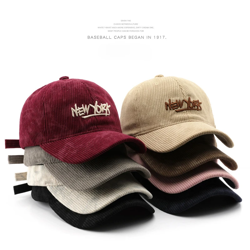 Vintage Corduroy Letter Embroidered Baseball Cap Spring Autumn Street Snapback Hip Hop Hat Sunscreen Sun Hat for Outdoor Travel