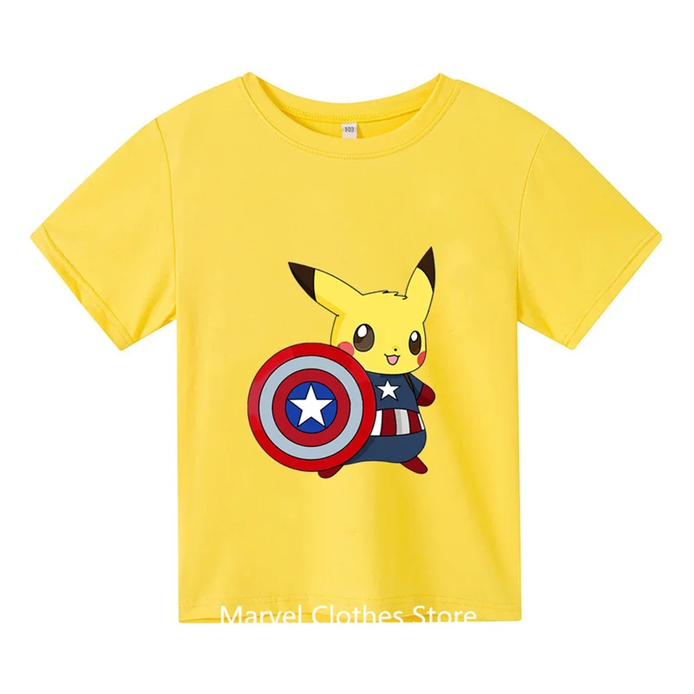 Summer 2024 Kids\' Pokemon Fashion Costume Boys\' Short Sleeve T-shirts Children\'s Sweatshirts Casual Costume Pikachu Cool T-shirt