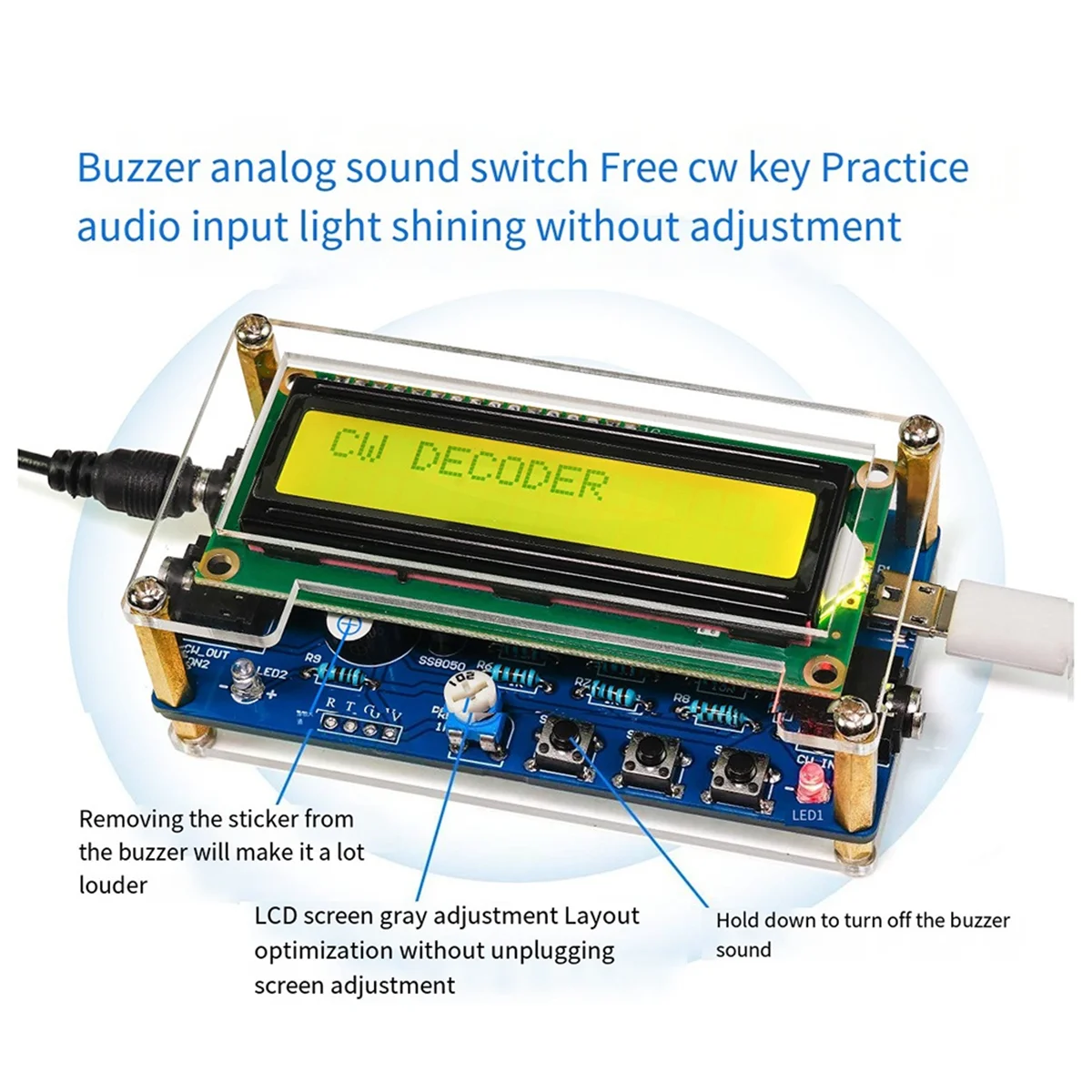 Upgraded -069B CW Morse Code Decoder Trainer Parts Electronic DIY Circuit Board Welding Practice Kit