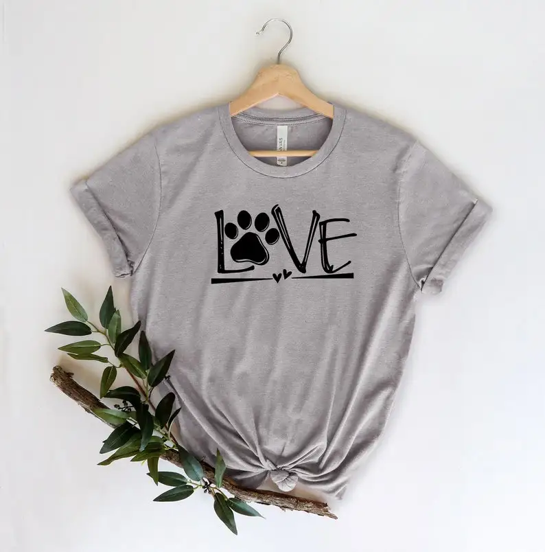 Love Dog Animal Lovers Heart Gift For Her T-shirt 100% Cotton Short Sleeve Top Tees O Neck Fashion Streetwear harajuku y2k goth