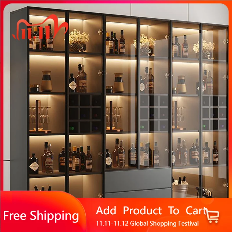 

Glass Transparent Bar Cabinet Shelves Nordic Tequila Tall Decoration Wine Cabinet Designer Partitions Estante Home Furniture