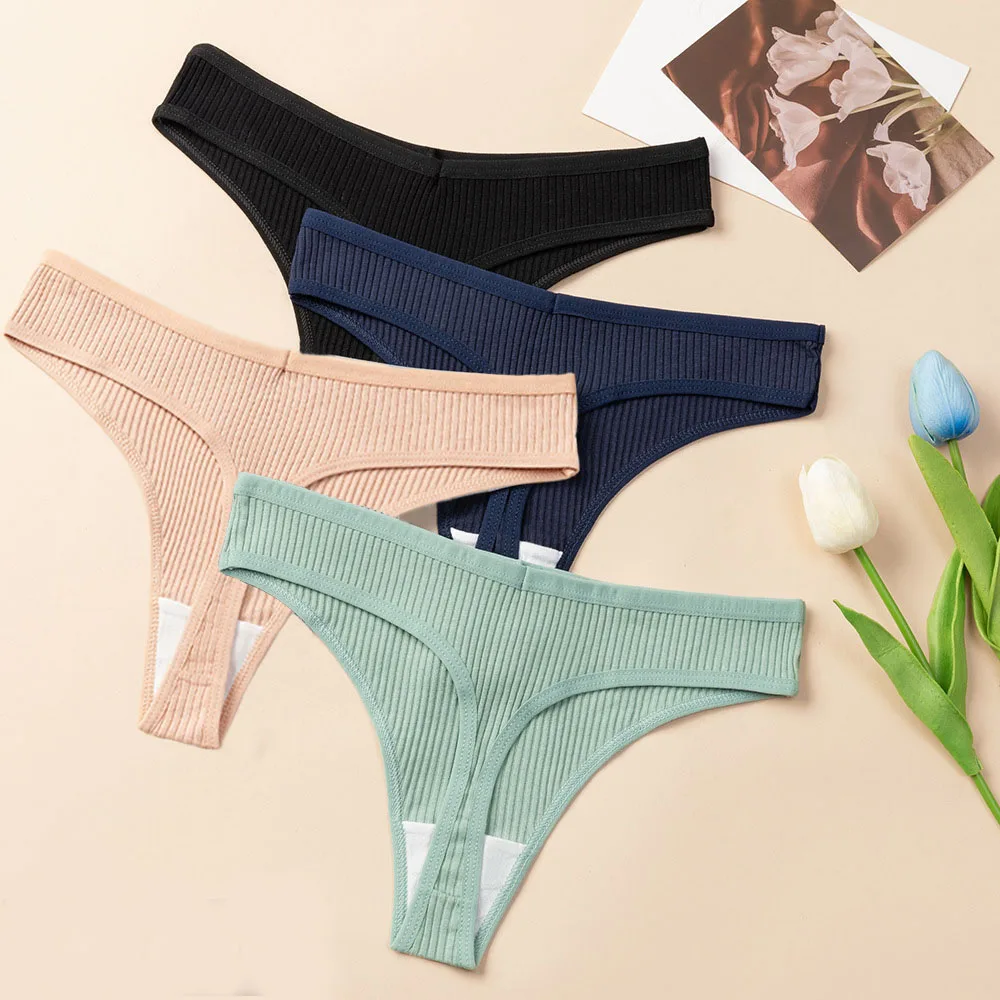 

Women's Panties Cotton Striped Underwear Sexy Sports Thongs Lingerie Soft Comfortable G-String T-Backs Tanga for Female