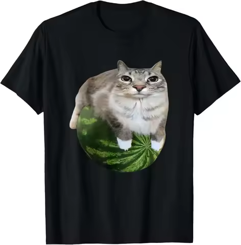 Unisex Watermelon Cat Meme T-Shirt Silly Funny Print Shirt Stylish Top for Men And Women