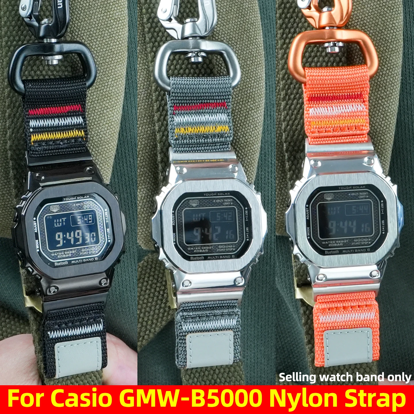 

New Upgrade Outdoors sports Nylon Strap For Casio 3459 GMW-B5000 Modified Aluminum alloy keychain Style Bracelet watch Band men