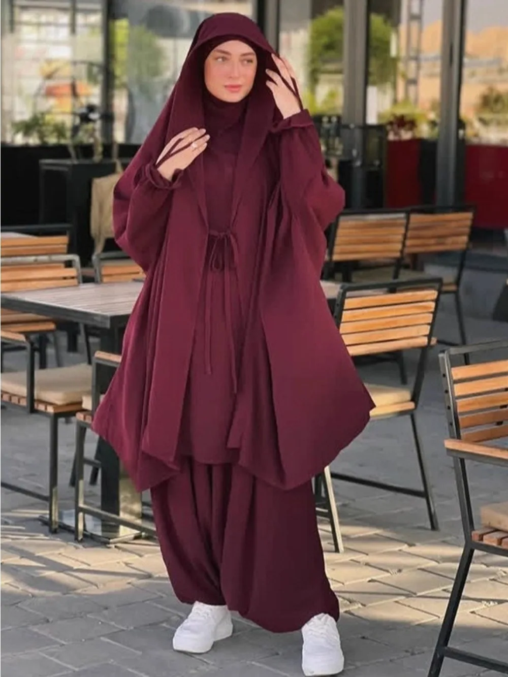 

Eid Muslim Long Khimar top Pant 2 Piece Set Women Abaya Prayer Garment Full Cover Ramadan Kaftan Djellaba Musulman Ensembles