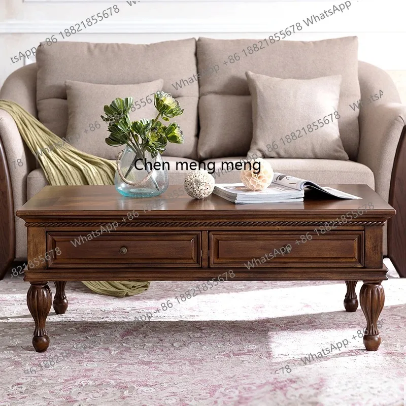 طاولة قهوة من الخشب الصلب في الريف الأمريكي، غرفة معيشة ذات خزانة قديمة، طاولة صغيرة، أثاث شقة صغيرة حديث وبسيط #2