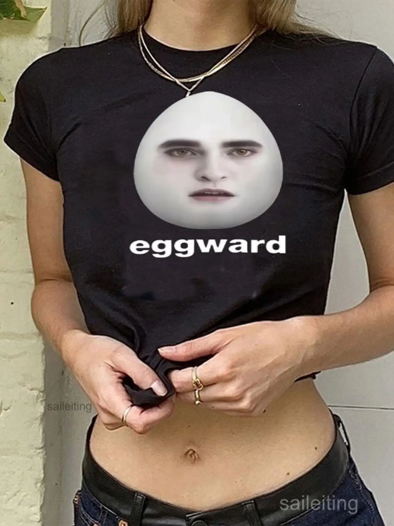 Camiseta divertida con gráfico de Robert Pattinson Eggward para mujer, ropa de calle Harajuku, camiseta informal de manga corta, Top de moda de cultura pop