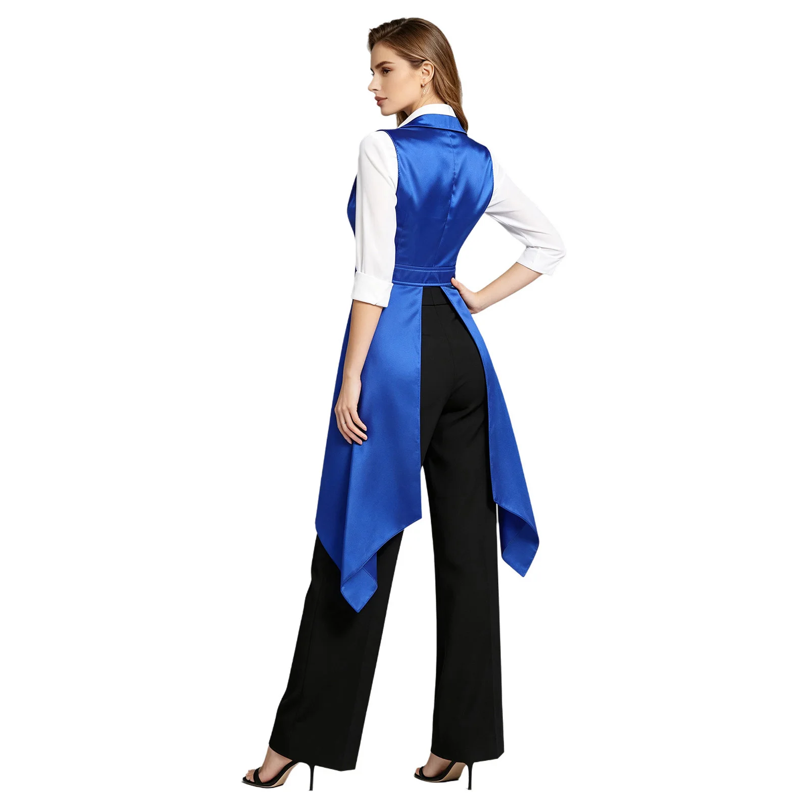Womens Victorian Waistcoat Sleeveless Satin Tailcoat Lapel Collar Irregular Hem Vest Jacket Top for Halloween Masquerade Party