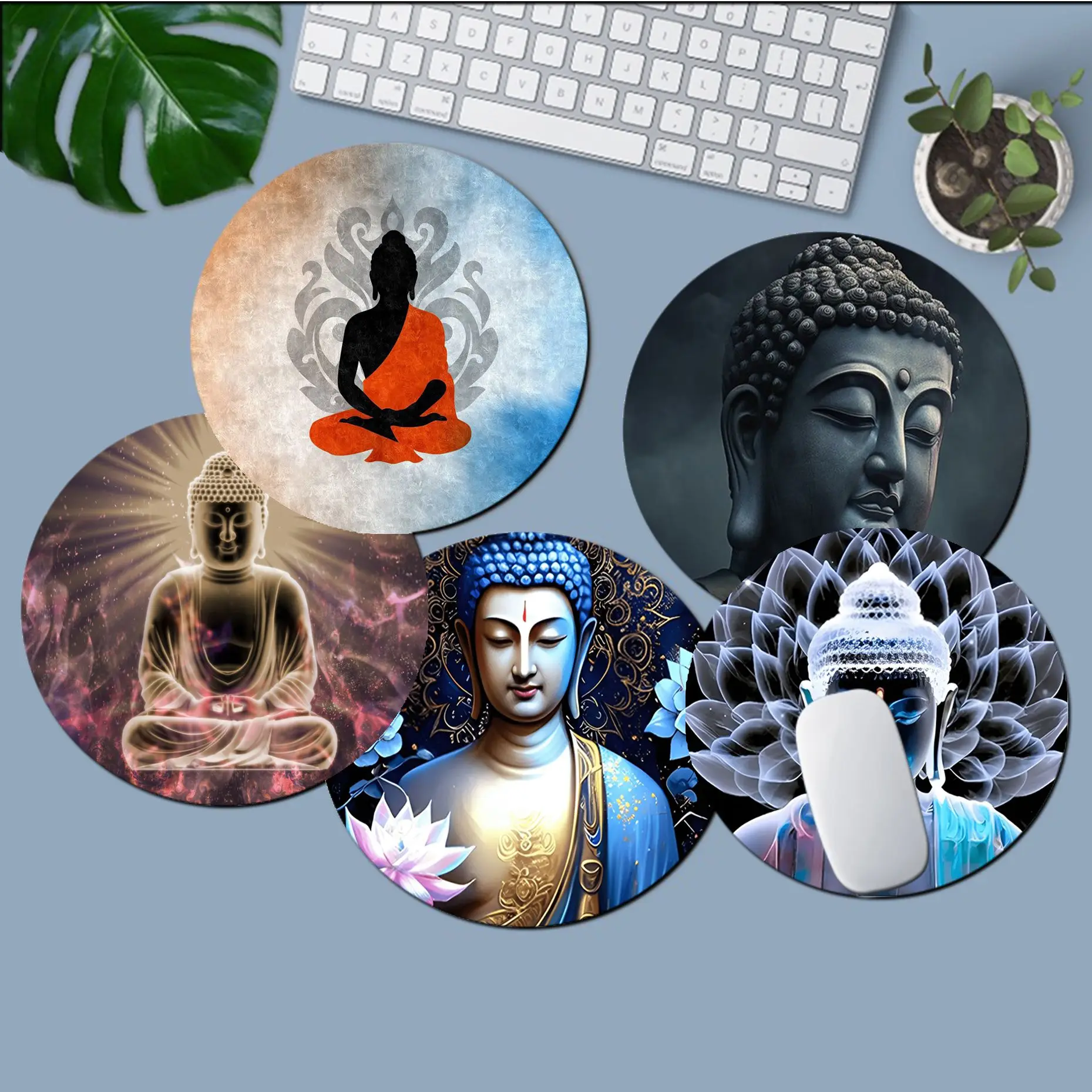 

Buddha Mousepad Round Custom Skin Desktop Desk Mat Kawaii Gaming Accessories Students Writing Pad Mouse Pad for PC Mouse Carpet