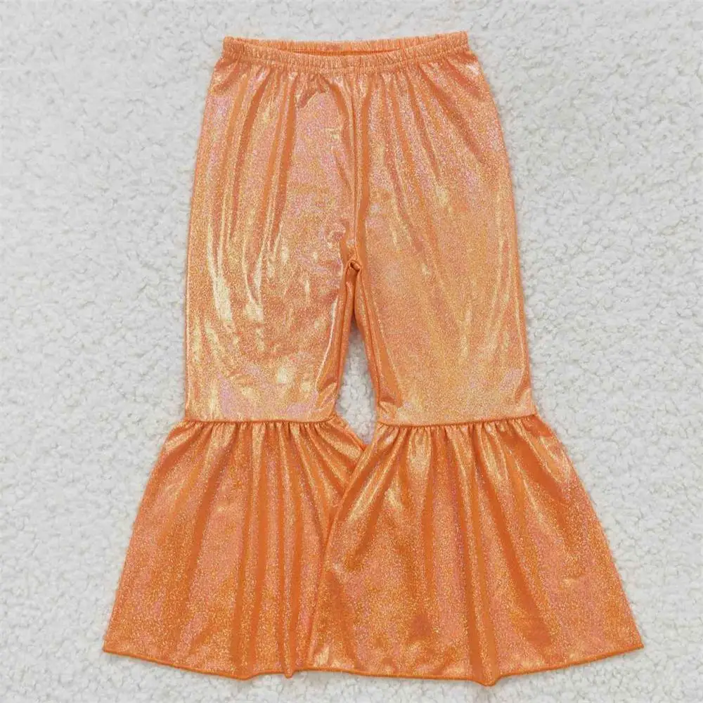 

Wholesale Children Kids Infant Orange Bell Bottom Pants Toddler Spring Fall Clothing Baby Girl Holographic Spandex Trousers