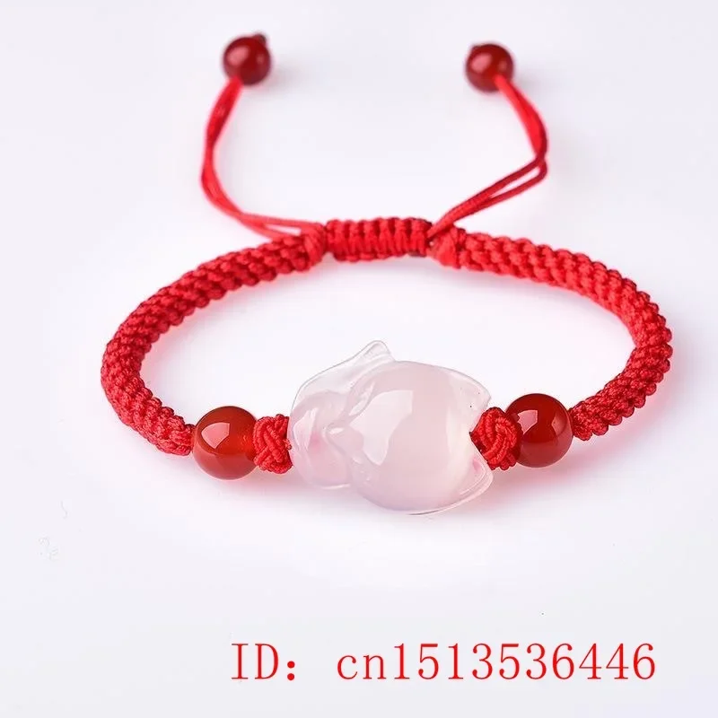 Chinês natural rosa ágata calcedônia jade raposa pulseira elástica jóias mão knotting acessórios diy mulher homem presente amuleto