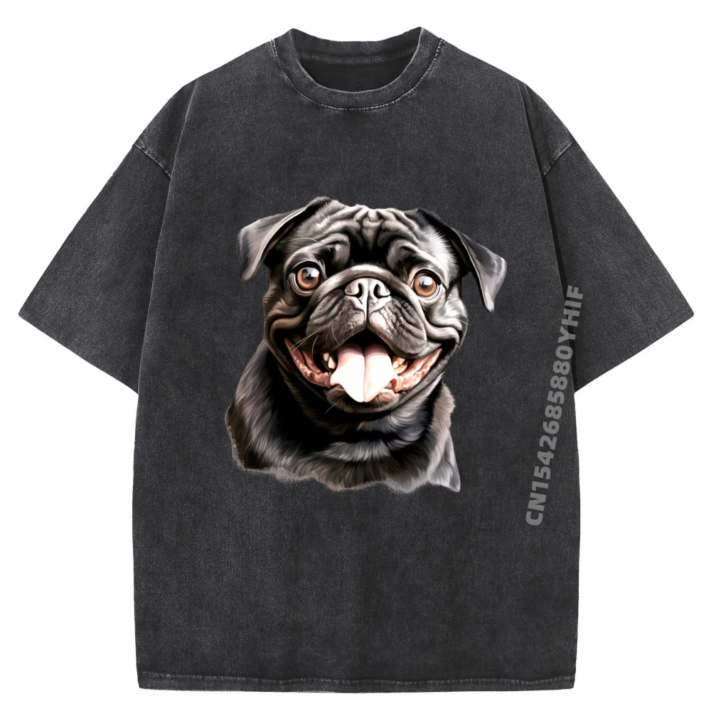 

Cute Black Pug Graphic T Shirts Mens Gifts Printed Tshirt Men Big And Tall Oversized Washed Shirt Street Tops