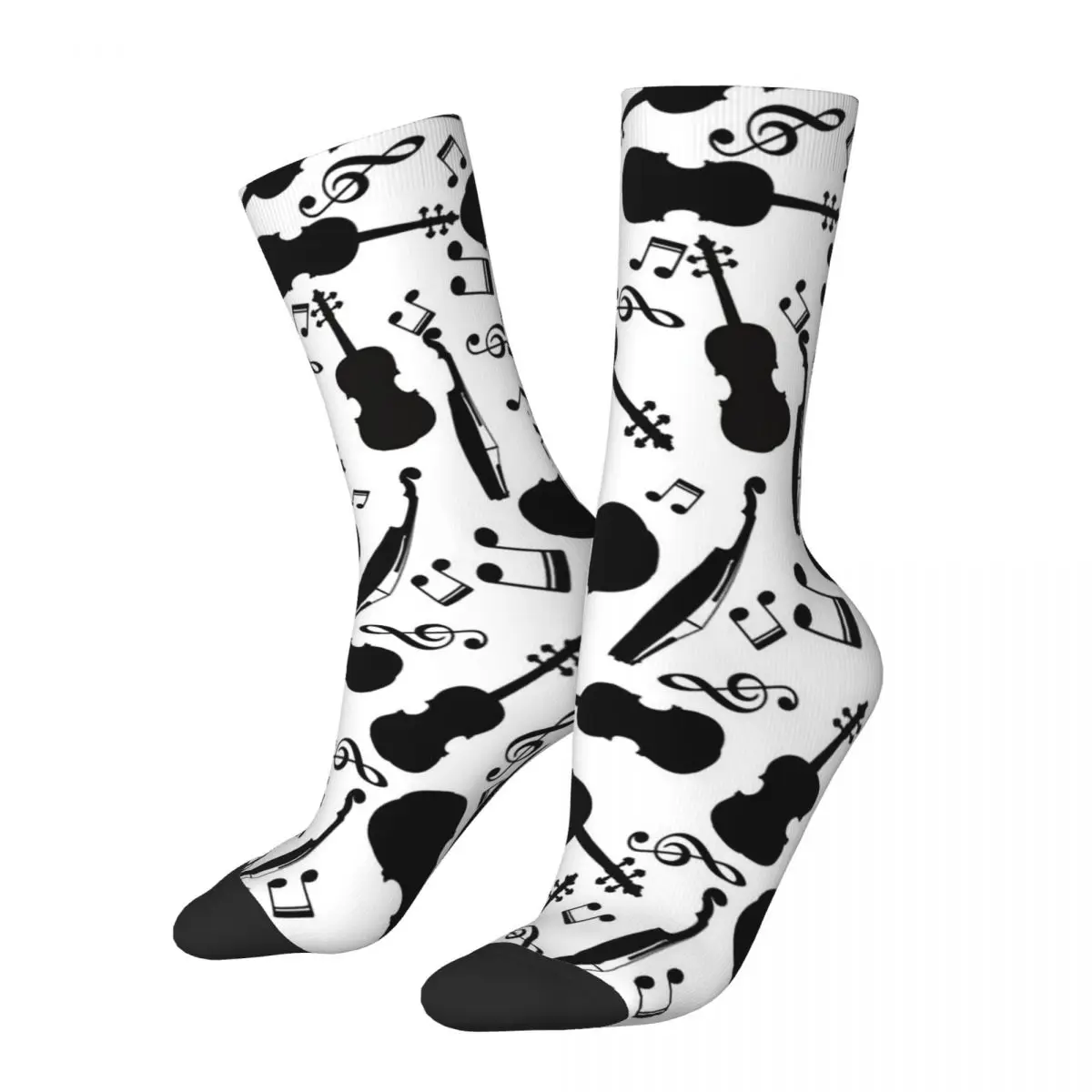 Black Violin And Music Notes Pattern Socks Sweat Absorbing Stockings All Season Long Socks Accessories for Man's Woman's Gifts