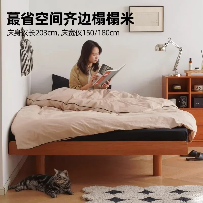 Nordic solid wood flat edge tatami without bedside 2