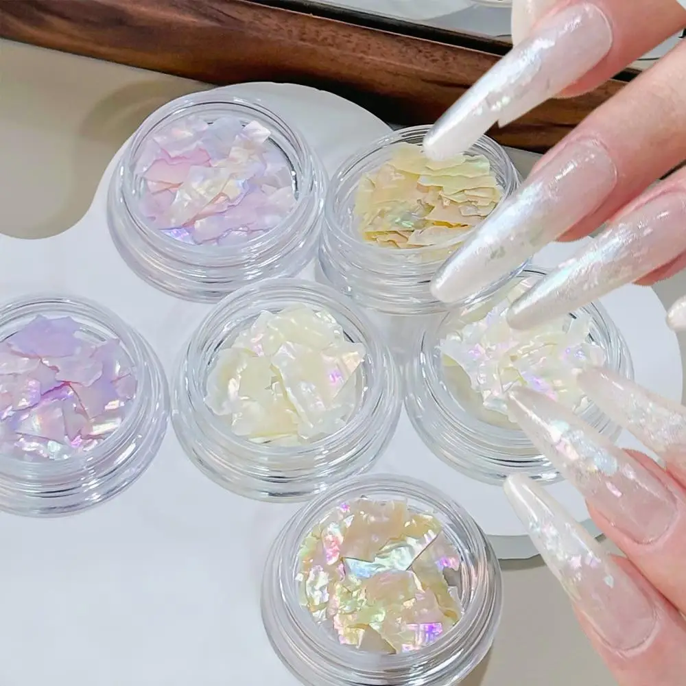 1Box 3D Summer Abalone Shell Nail Charms Ultra-Thin Irregular Shell Slices Nails Art Decoration Aurora Shells Manicure Accessory