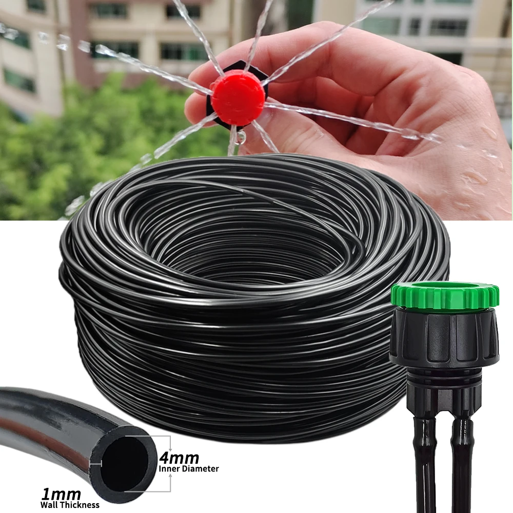 

WUJIE 5M-50M Watering Hose 4/7 mm Garden Pipe Tubing W/ 1/2''&3/4'' Integrated Connector for Irrigation Systems Kit Greenhouses