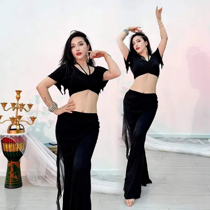 맞춤형 밸리 댄스 의상 연습 드레스 2025 새로운 바지 메쉬 작은 앞치마 벨 바닥 바지 모달