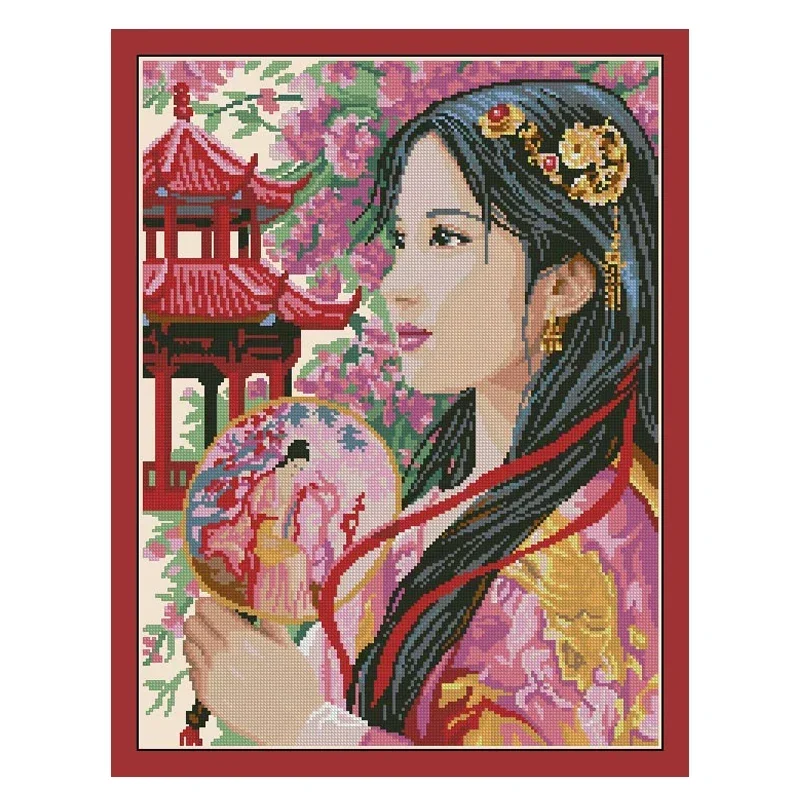 Amishop Top Quality Beautiful Counted Cross Stitch Kit Princess Of Asia Chinese Japanese Lady Girl Woman Luca-s Luca