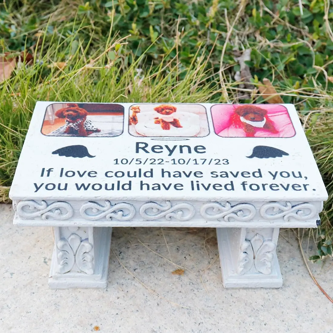 Personalized Memorial Bench for Pet Human, Custom Pet Memorial Stone with Colorful Photo, Pet Grave Marker Dog Cat Headstone (C)