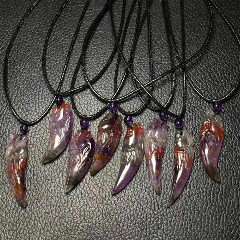 S925 Natural Auralite23 Wolf Tooth Pendant For Women Man Trendy Exquisite Birthday Christmas Jewelry Gift 1PCS 40MM