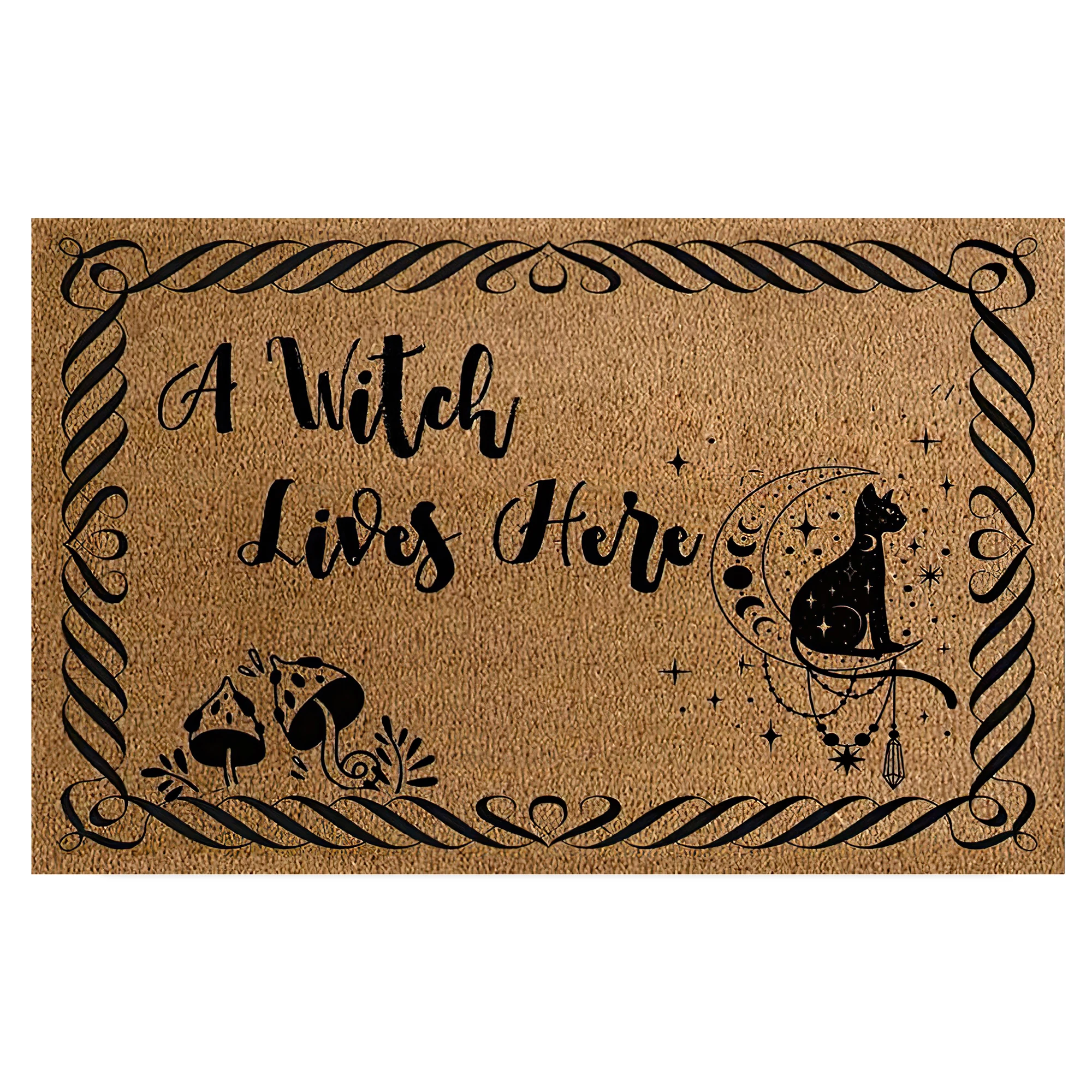 

A Witch Lives Here Cat Doormat Rubber Non-Slip Funny Halloween Mats for Entryway Door Mat Indoor Outdoor Floor Foot Mat
