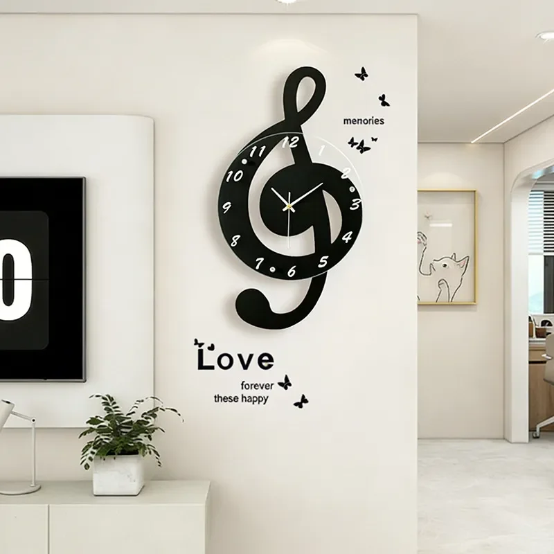 for Creative Music Note Clock Modern Simple Silent Wall Clock for Living Room Children's Room Home Decoration High Sense