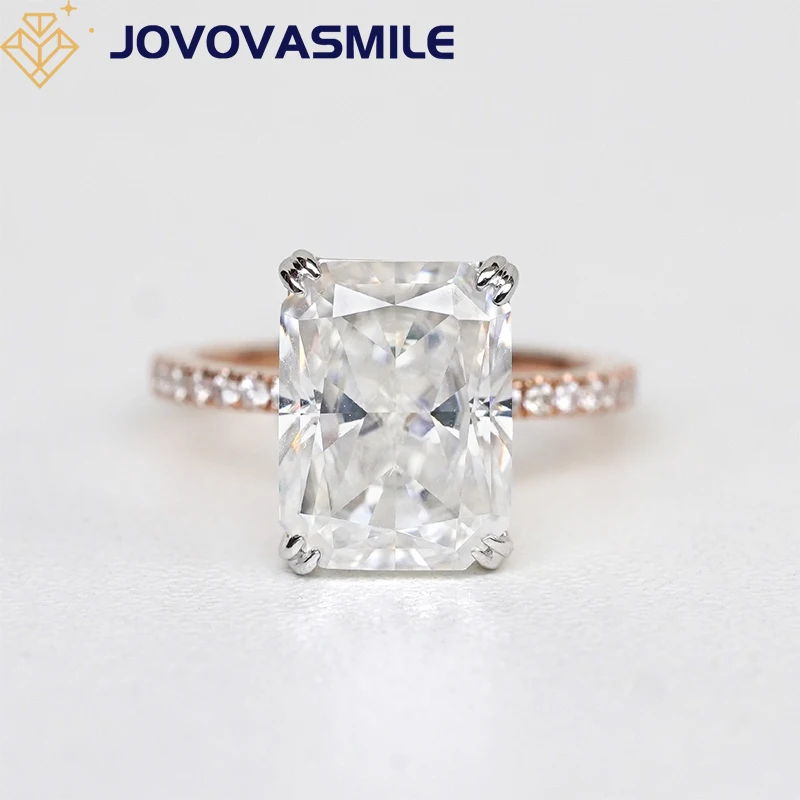 

JOVOVASMILE Moissanite Ring 8 Carat 12x10mm Crushed Ice Hybrid Radiant Cut Two-Tone 14k White And Rose Gold Fashion Jewelry