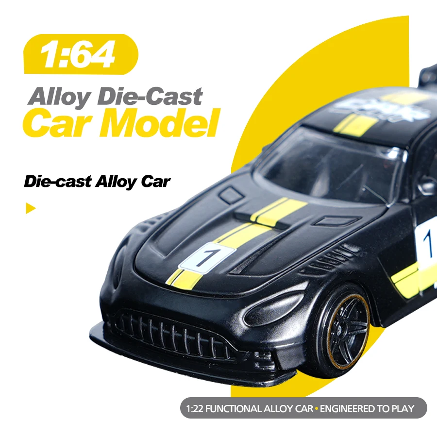 نموذج سيارة سباق مصنوع من خليط معدني باللونين الأسود والأصفر 1:64، هدية للأولاد، حجم صغير لسهولة التعامل مع سطح المكتب، ديكور المنزل، عرض المجموعة #6