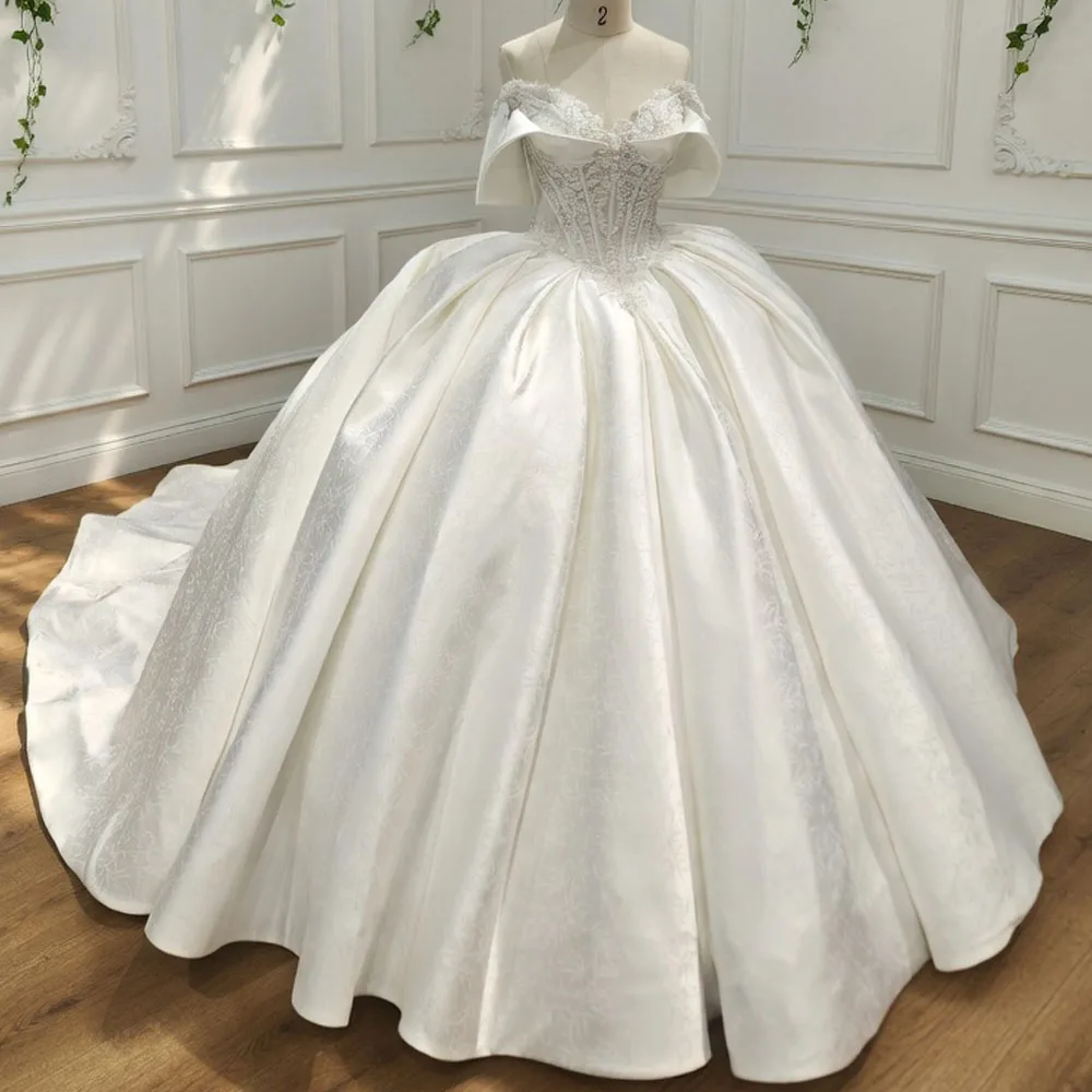 

Luxury Off-The-Shoulder Wedding Dress Sweetheart Lace-Up Back Embroidery Beading Ball Gown For Elegant Brides
