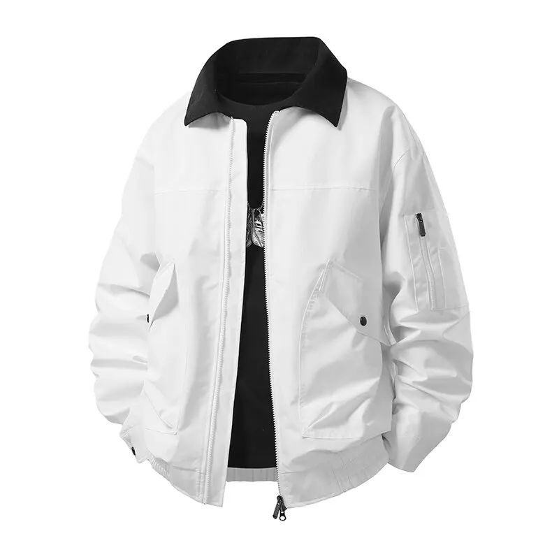 Color Block Collar Workwear Jacket Men Spring Autumn Outdoor Sports Cycling Hiking Jacket Men's American Vintage Lapel Work Coat