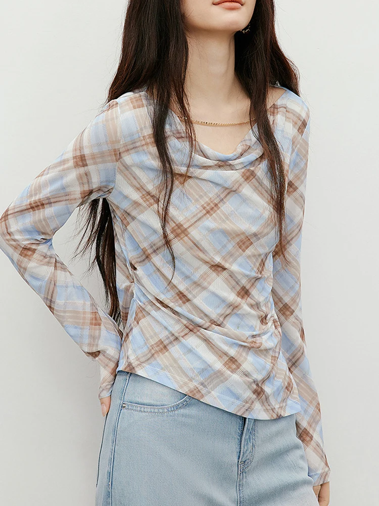 

Корейская ретро-блузка женская, приталенная, сетчатая, с длинным рукавом, с вышитым узором, с открытым воротником, базовая, универсальная, для повседневной носки, новый дизайн