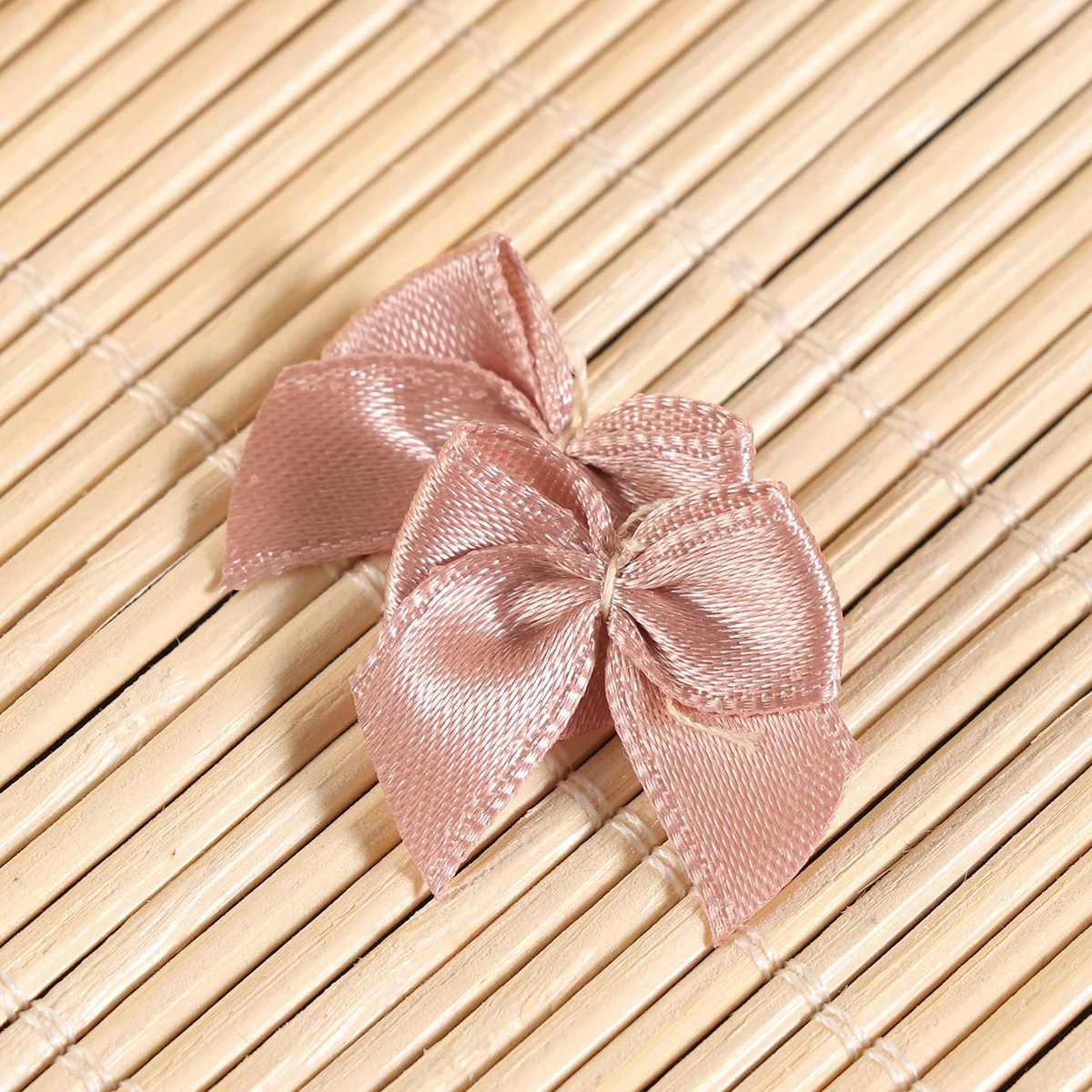 

60 Pcs Small Flower with Ribbon Bow Colorful Ornaments Blush Pink Grosgrain