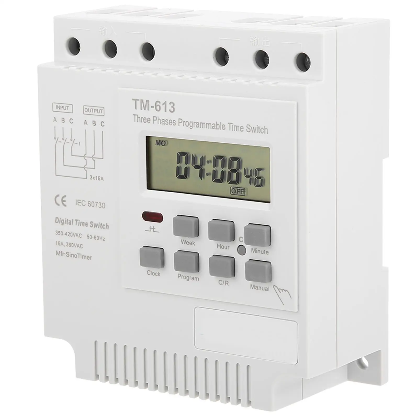 

TM-163 Weekly Programmable Digital Timer Switch - 380V Power Relay for Three-Phase Systems