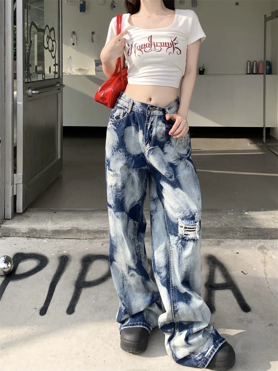 

Slergiri Y2k streetwear ripped straight pants women american vintage loose high waisted fashion baggy wide leg jeans 2024 new