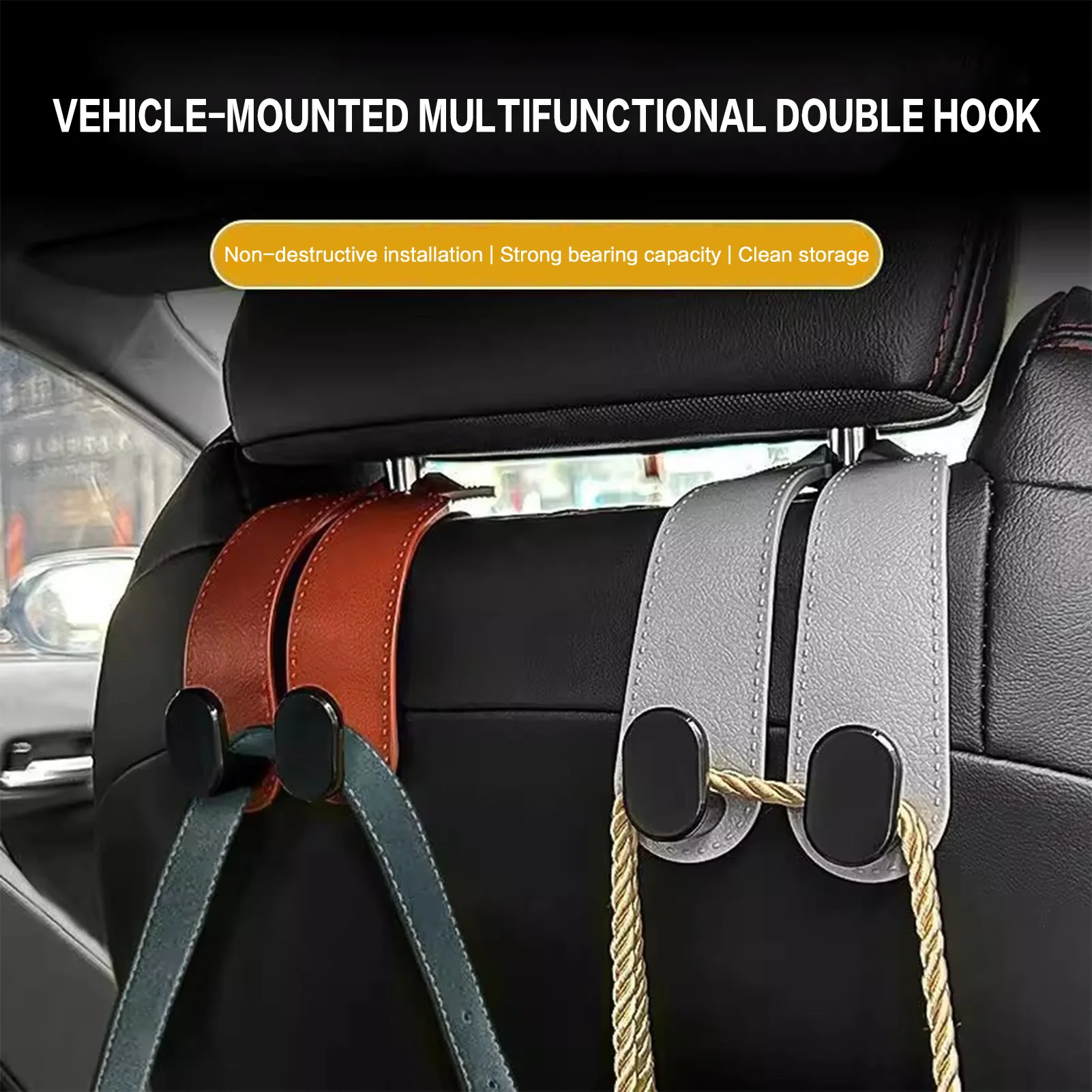 Car Seat Back Hook Flocked Leather Multi Functional Vehicle Interior Hanging Organizer For Front Rear Seat Backrest
