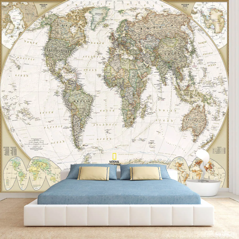 Custom Modern World Map Wallpaper for Living Room Bedroom Decoration Cabinet Mural Country Decor Peel Stick Paper Home Decor