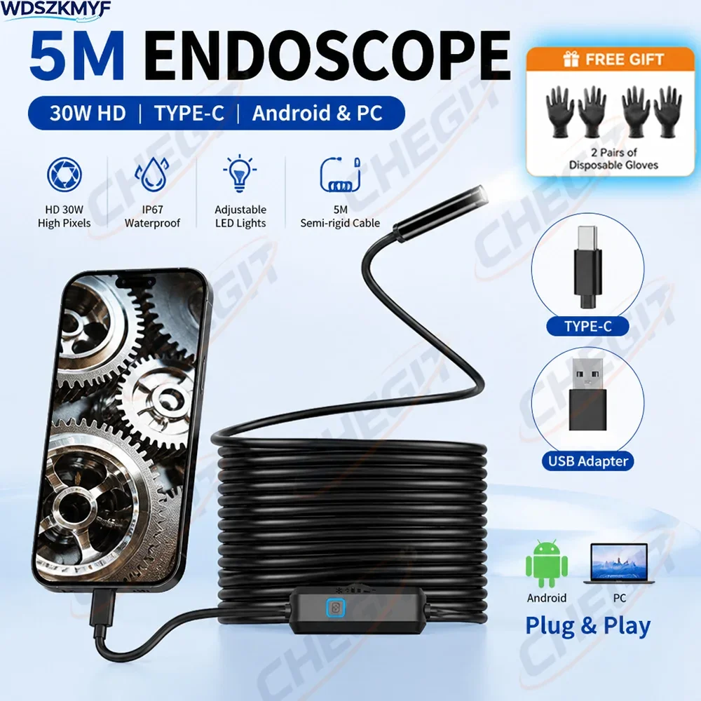 

For Android phone Endoscope Camera IP67 Waterproof 6 LED Adjustable Borescope Mini Camera for Pipeline Inspection Free gloves