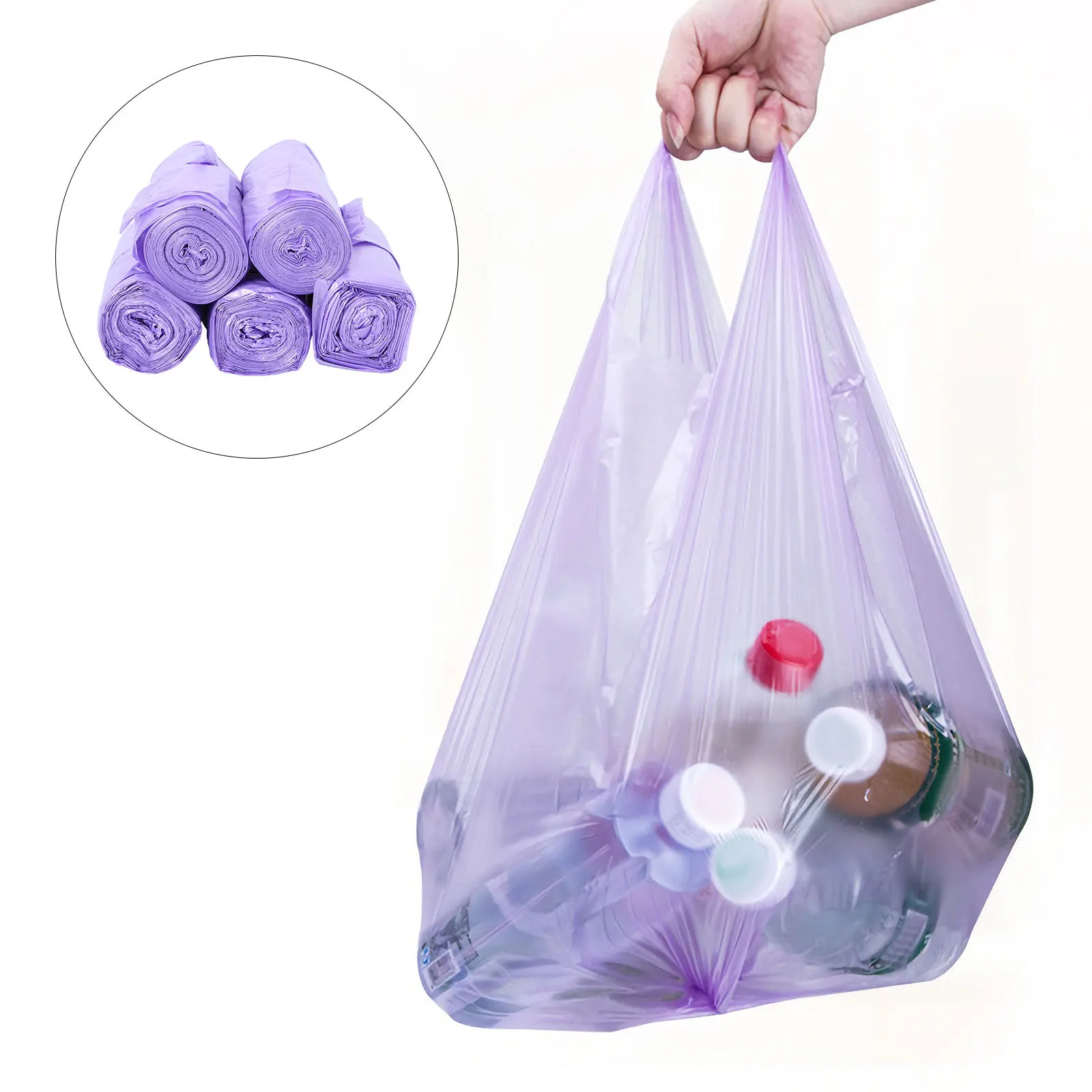 

5 Rolls Strong Portable Trash Bags Thickened Leakproof Handheld Garbage Bags for Home Office Kitchen Rubbish Purple