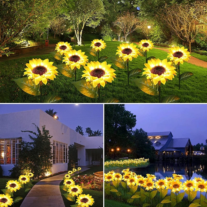 2 stücke Solar Led Sunflower Garten Licht Im Freien Rasen Landschaft Wasserdicht Weihnachten Lichter Für Für Hof Gemüse Patch Decor