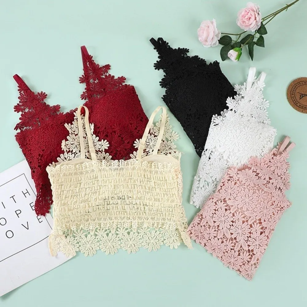 Sexy V-Neck Lace Bras Solid Color Backless Bralette Floral Embroidery Wireless Lingerie for Women
