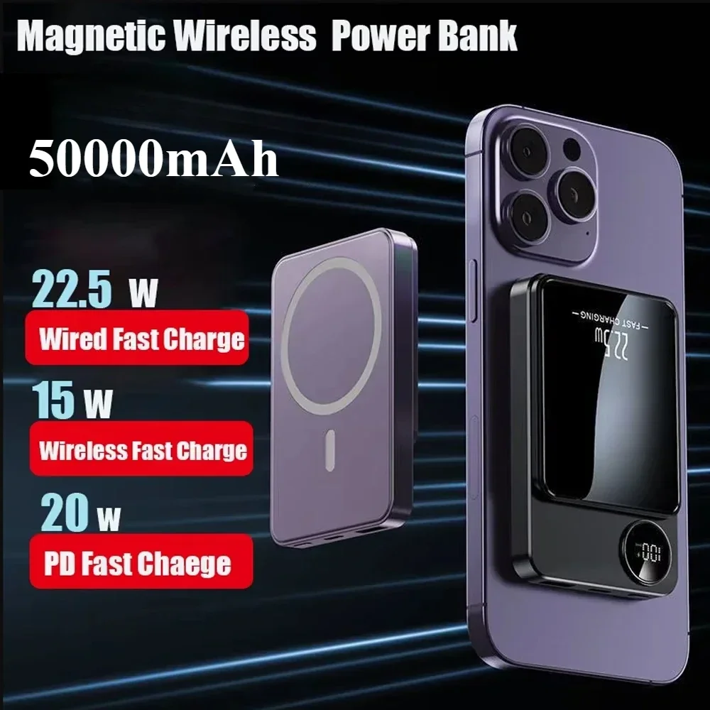 

50000mAh Magnetic Wireless Power Bank PD20W Fast Charging External Battery Charger for Magsafe for iPhone 15 14 13 12