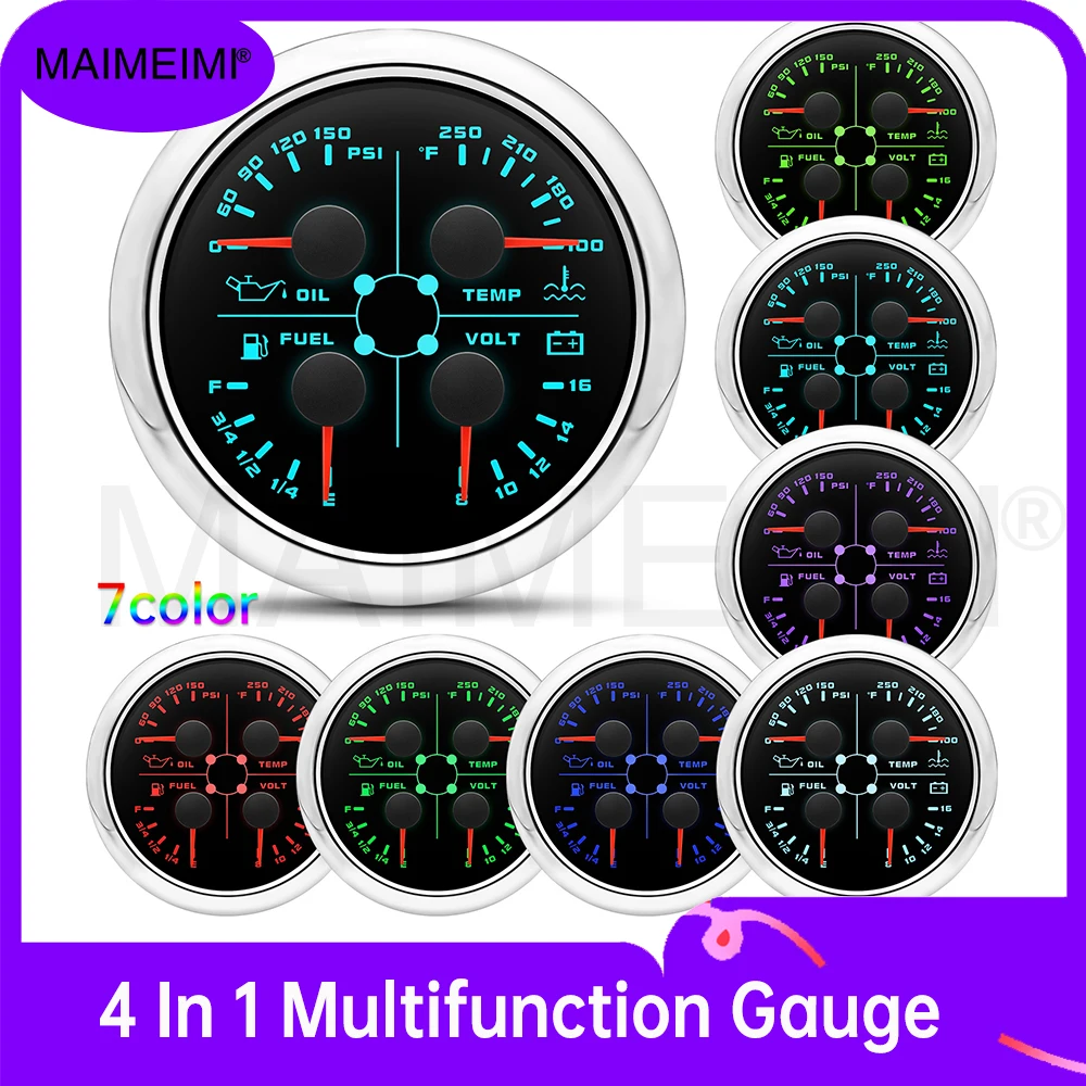 

Oil Pressure/water Temperature/fuel/voltmeter 4 In 1 Multifunction Gauge With 0-10bar Oil Press Sensor for Car Boat RV Camper