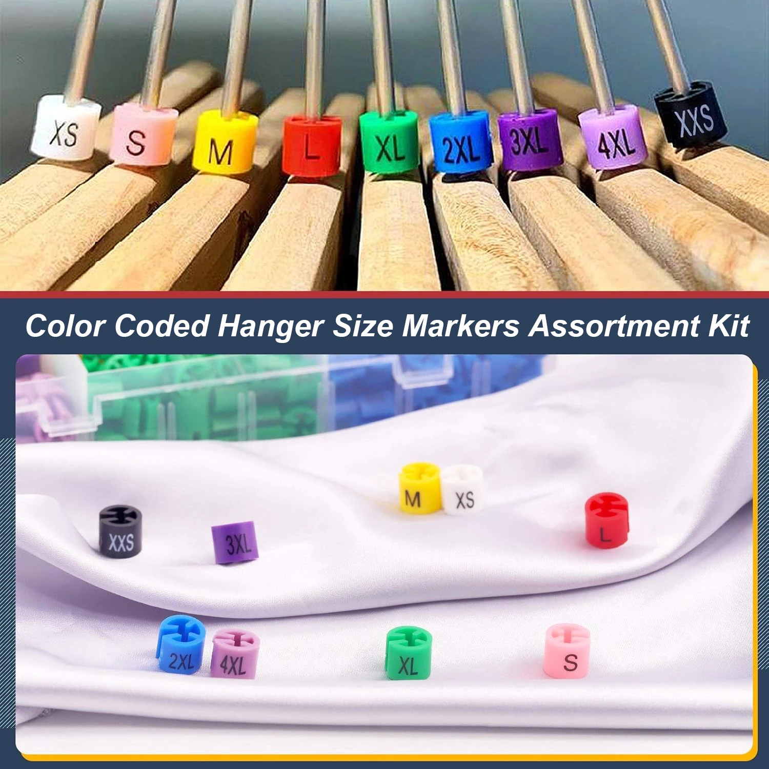 450PCS Clothes Hanger Size Markers 9 Colors『XXS - 4XL』Colored Garment Size Markers Color-Coding Tags with Sturdy Storage Box