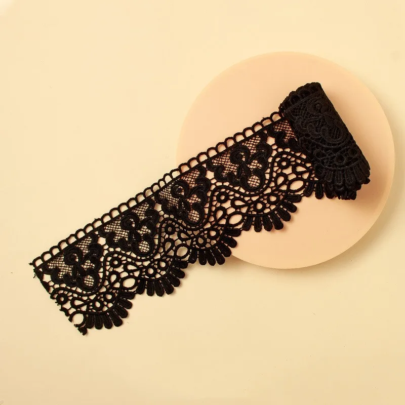 1Yard Hollow Out Floral Embroidered Black White Lace Ribbon DIY Apparel Sewing Fabric Milk Silk Water Soluble Elastic Lace Tape