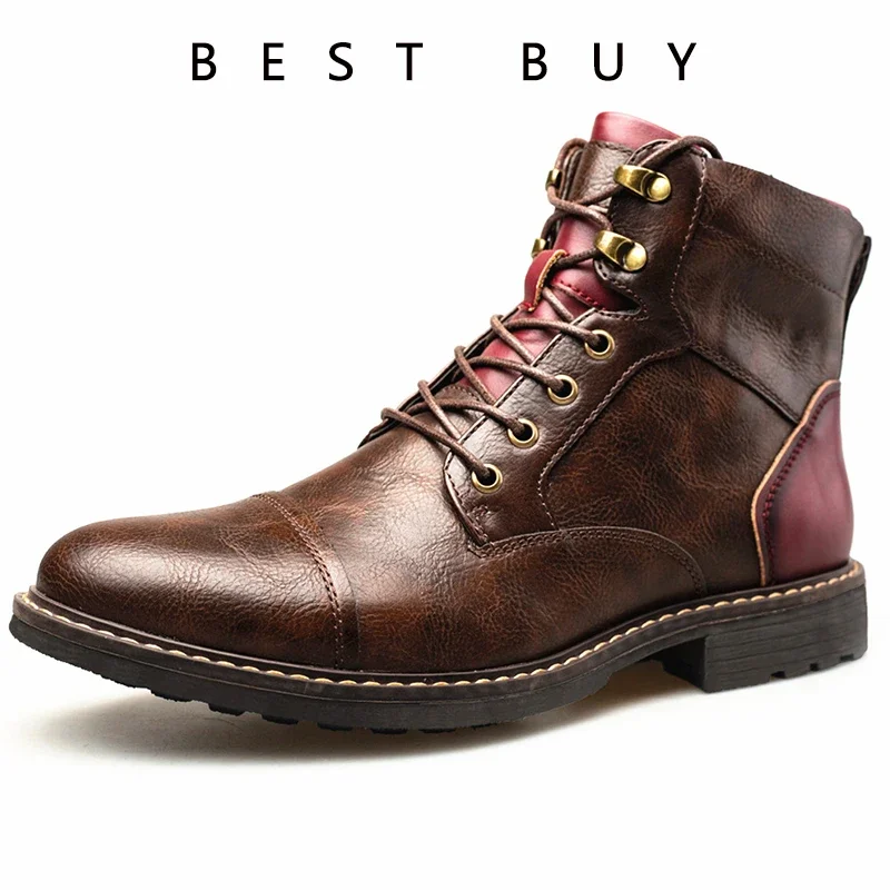 ผู้ชายคลาสสิก Retro หนังรองเท้าผู้ชายแฟชั่นข้อเท้า BOOT Mens LACE-up รองเท้าสั้น High-Top รองเท้าขนาด 38-48